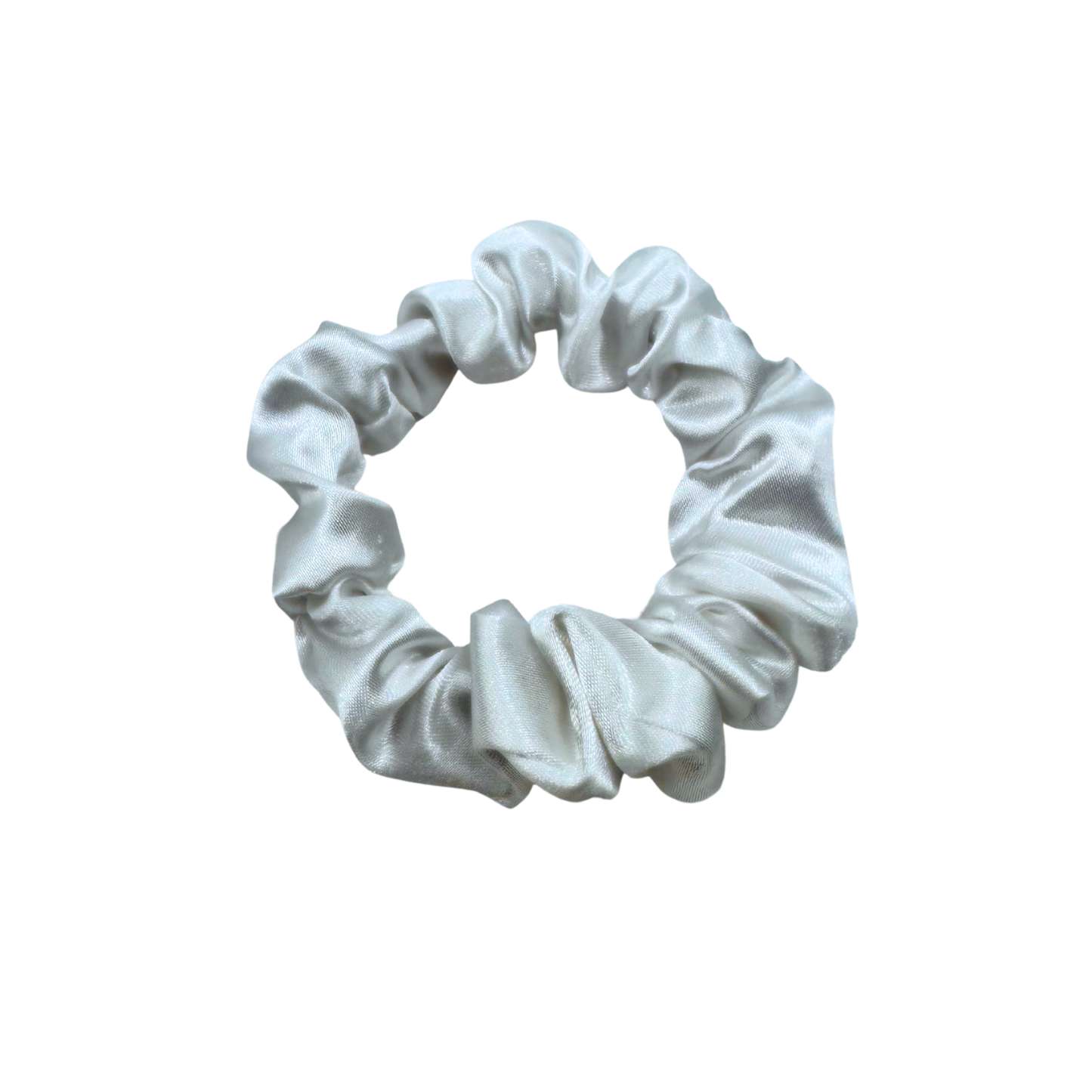 Pearl Veil is a luminous white satin scrunchie with a soft, glossy sheen and delicately gathered folds. Handmade in Canada, this gentle hair accessory offers a secure, damage-free hold and evokes a sense of purity and elegance—perfect for everyday styling or romantic occasions.