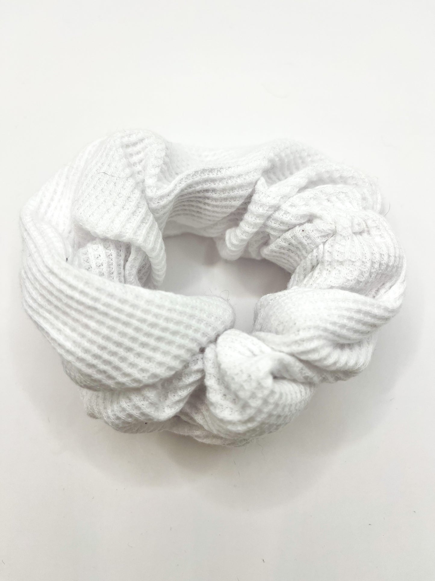 White Waffle Knit Cotton Scrunchie