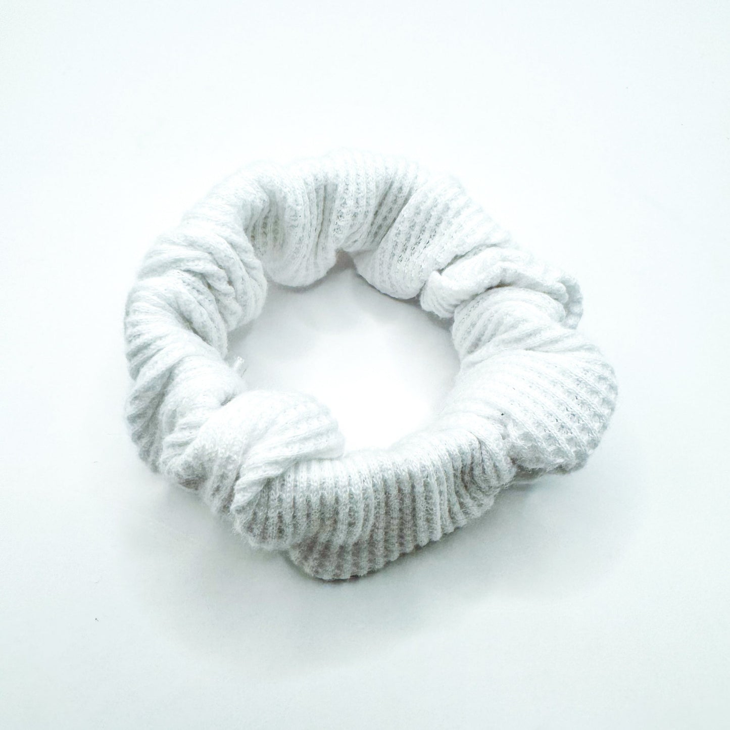 White Waffle Knit Cotton Scrunchie