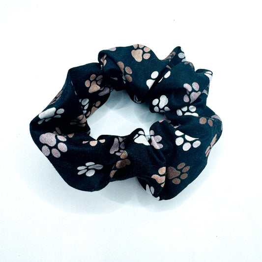 Black and Brown Dog Paw Cotton Scrunchie