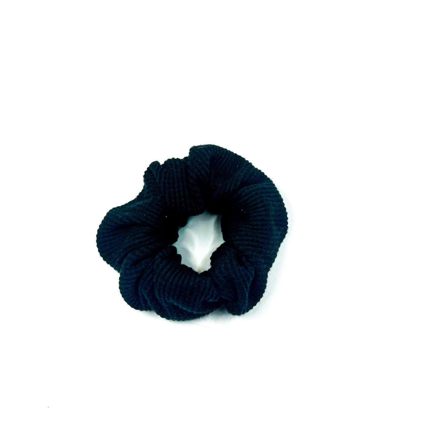 Black Waffle Knit Cotton Scrunchie