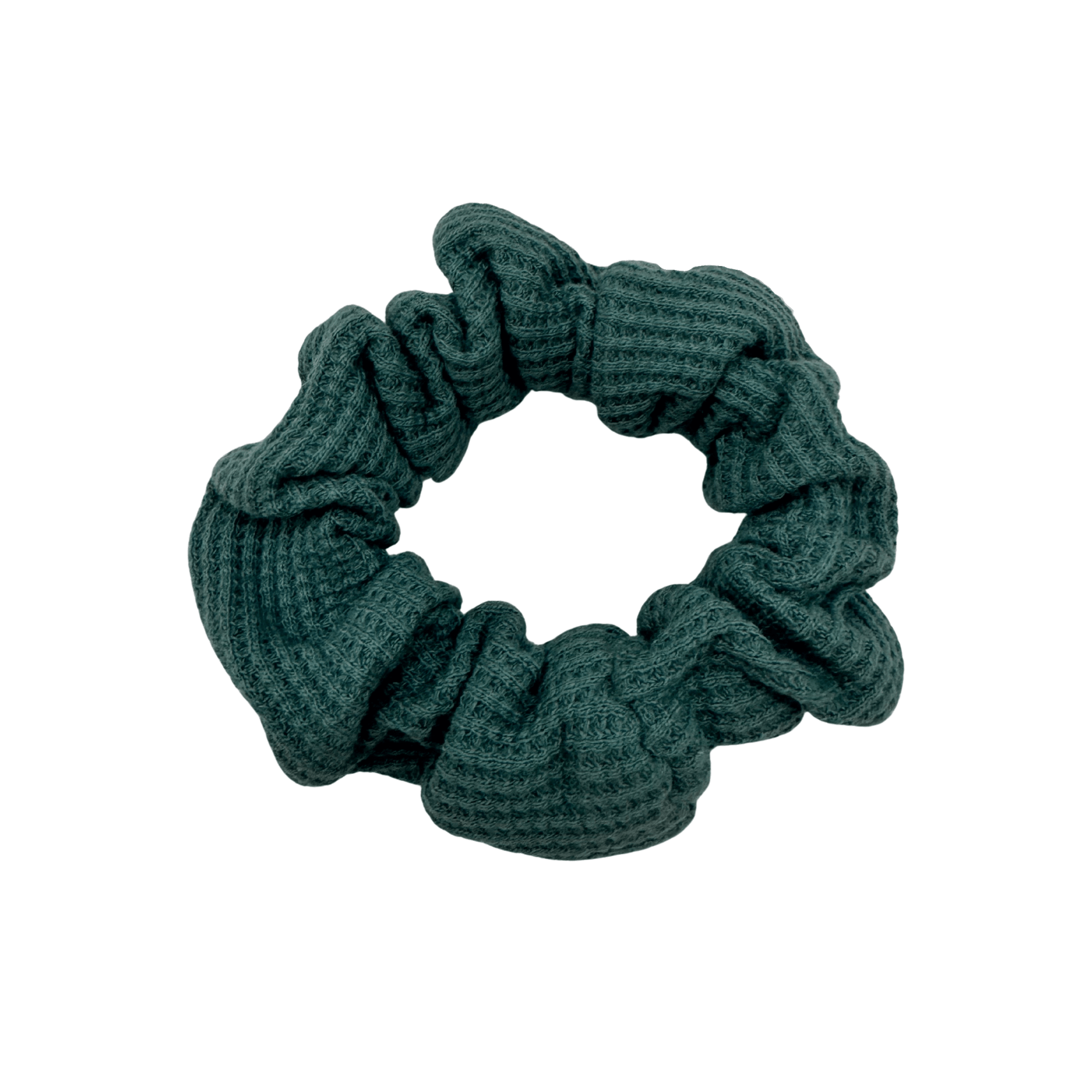 Teal textured scrunchie on a white background