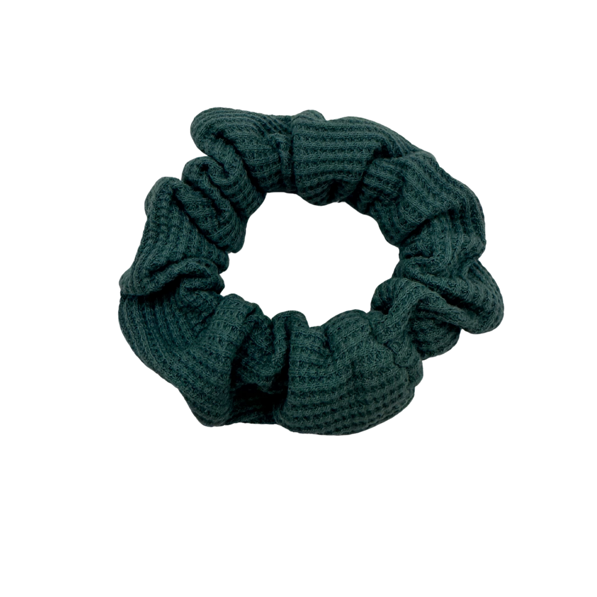 Dark green textured scrunchie on a white background