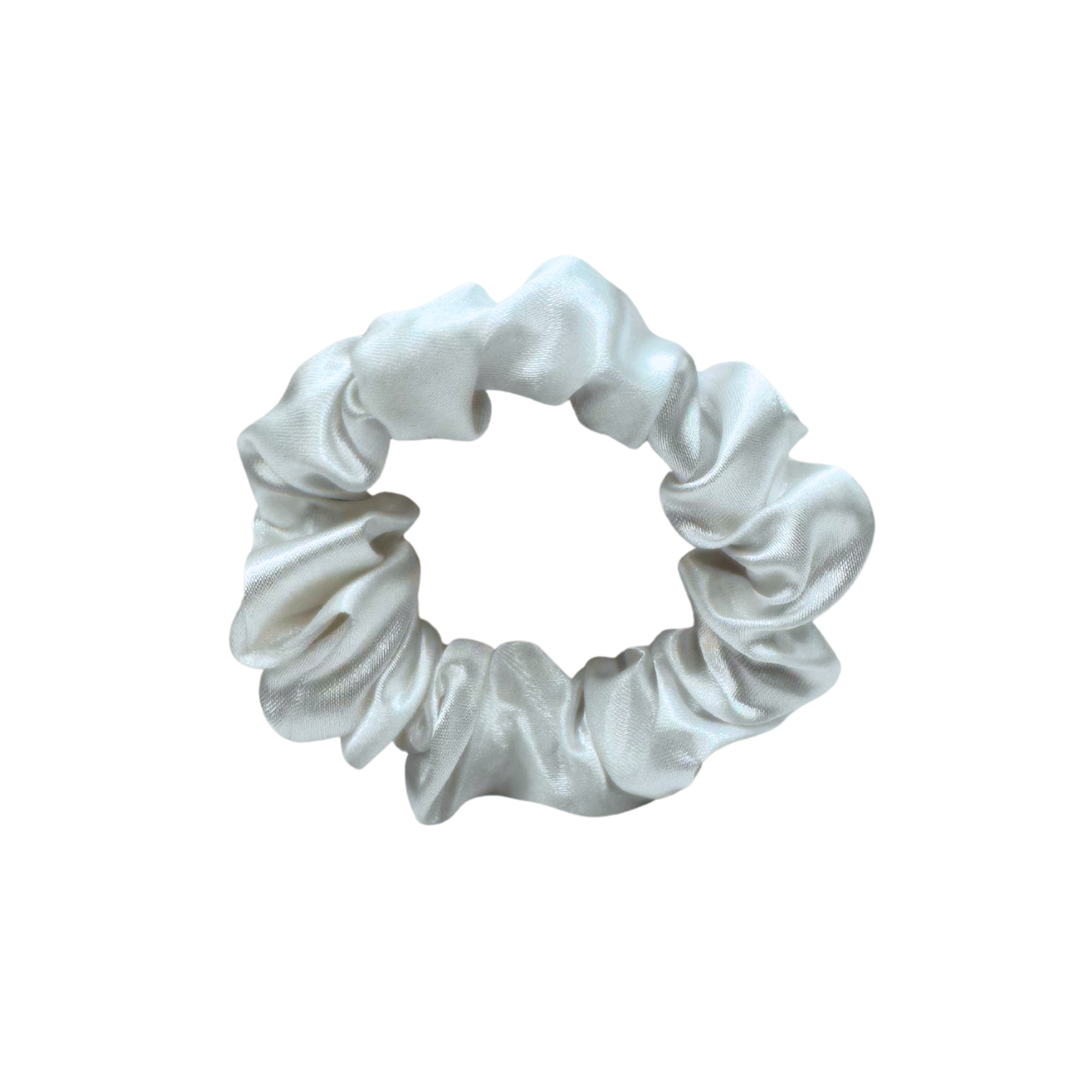 Pearl Veil is a luminous white satin scrunchie with a soft, glossy sheen and delicately gathered folds. Handmade in Canada, this gentle hair accessory offers a secure, damage-free hold and evokes a sense of purity and elegance—perfect for everyday styling or romantic occasions.