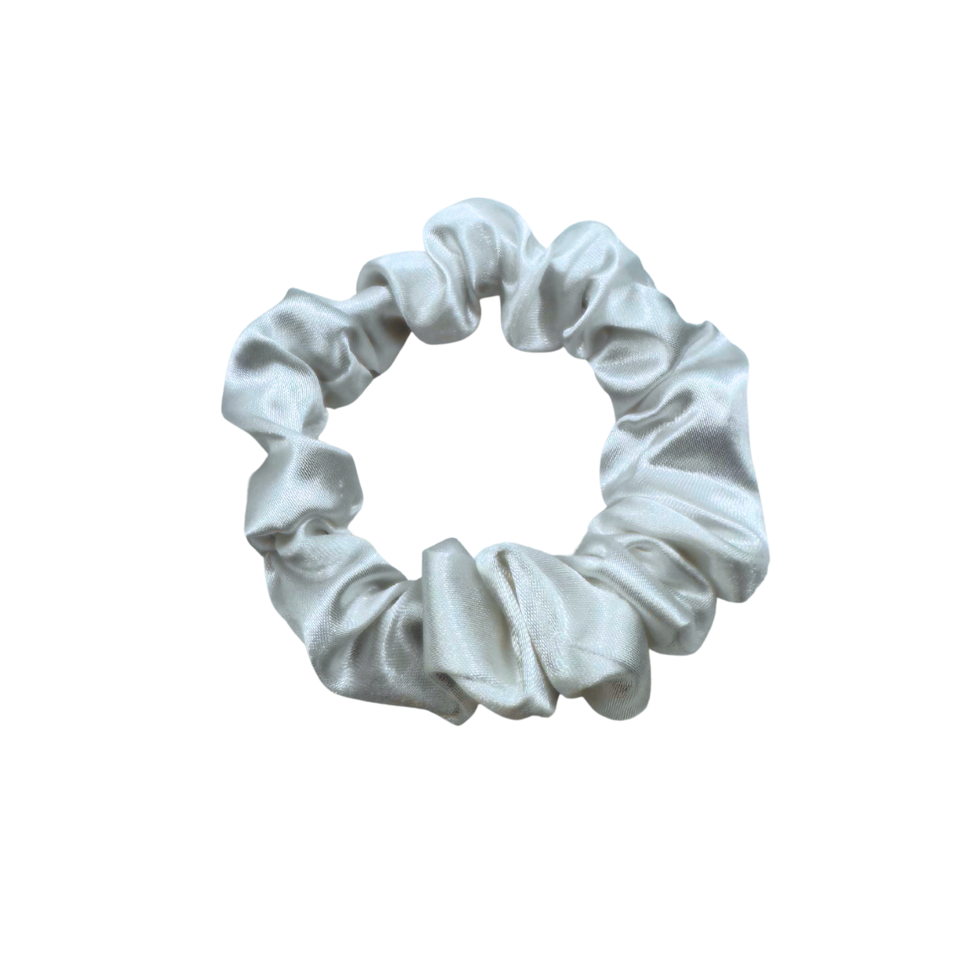 Pearl Veil is a luminous white satin scrunchie with a soft, glossy sheen and delicately gathered folds. Handmade in Canada, this gentle hair accessory offers a secure, damage-free hold and evokes a sense of purity and elegance—perfect for everyday styling or romantic occasions.