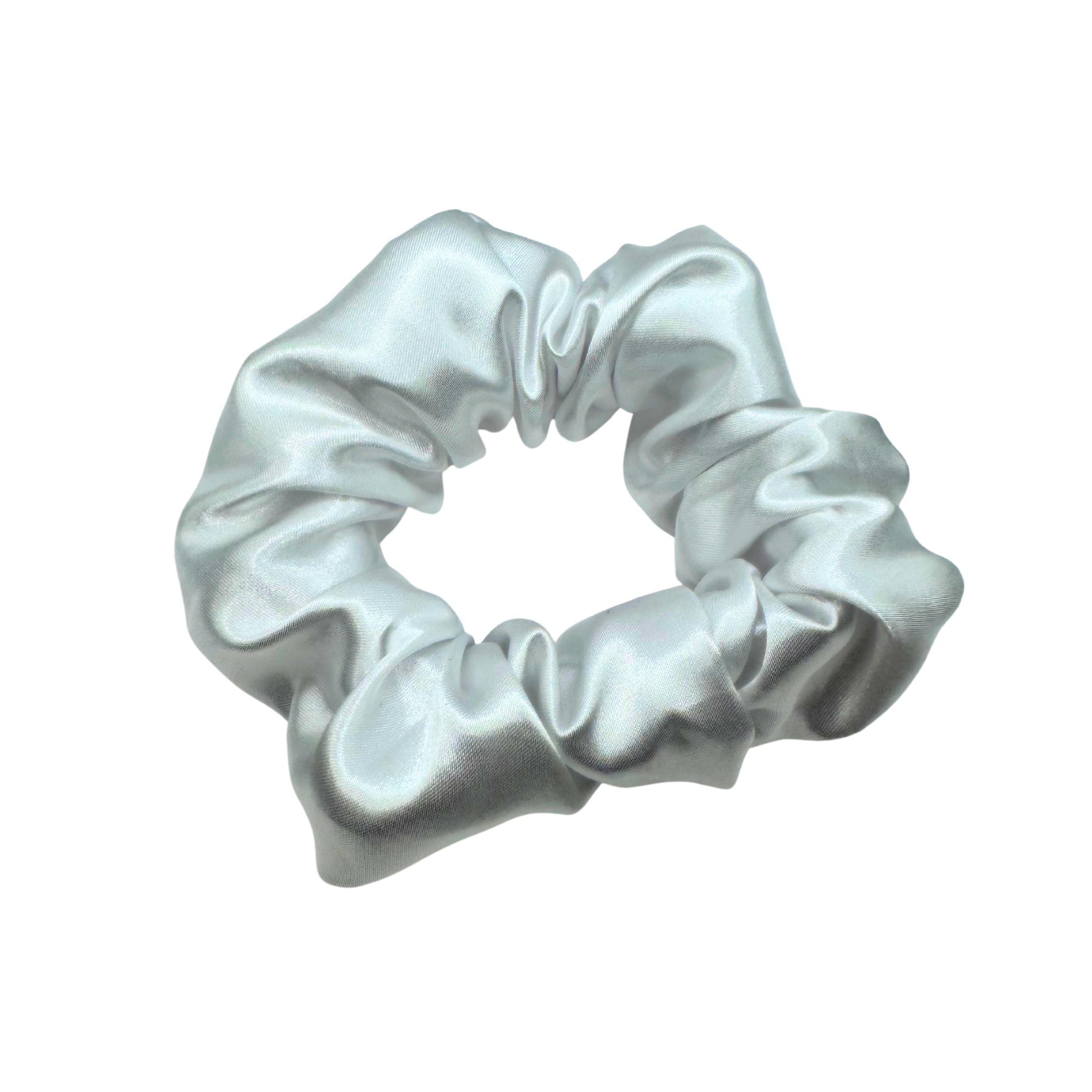 Pearl Veil is a luminous white satin scrunchie with a soft, glossy sheen and delicately gathered folds. Handmade in Canada, this gentle hair accessory offers a secure, damage-free hold and evokes a sense of purity and elegance—perfect for everyday styling or romantic occasions.
